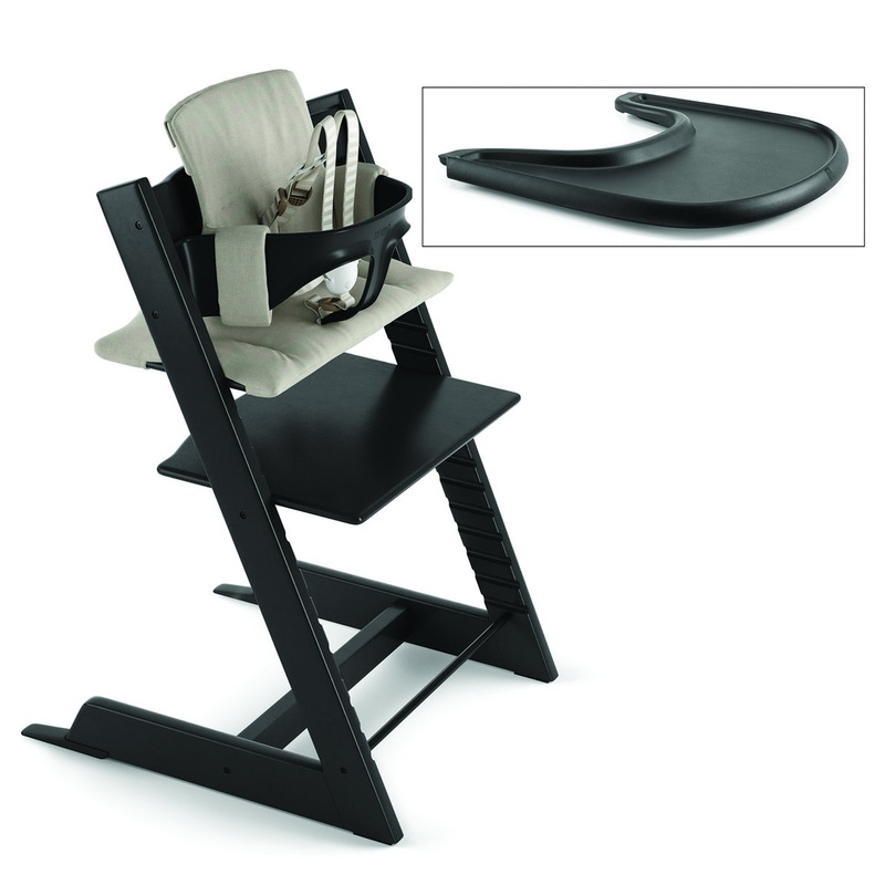 Tripp Trapp High Chair and Cushion with Stokke Tray — Black/Timeless Grey