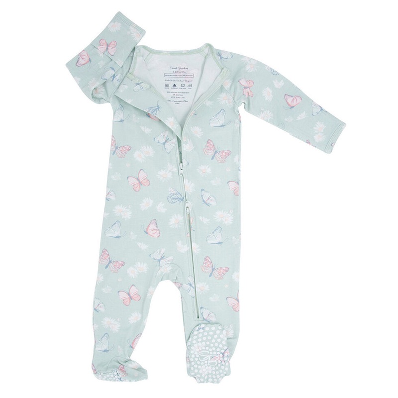 Zipper Footie – Butterfly Daisy Mint