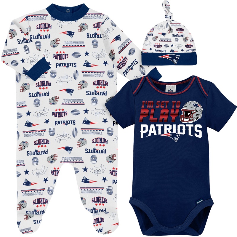 3-Piece Baby Boys New England Patriots Bodysuit, Sleep ‘N Play, and Cap Set