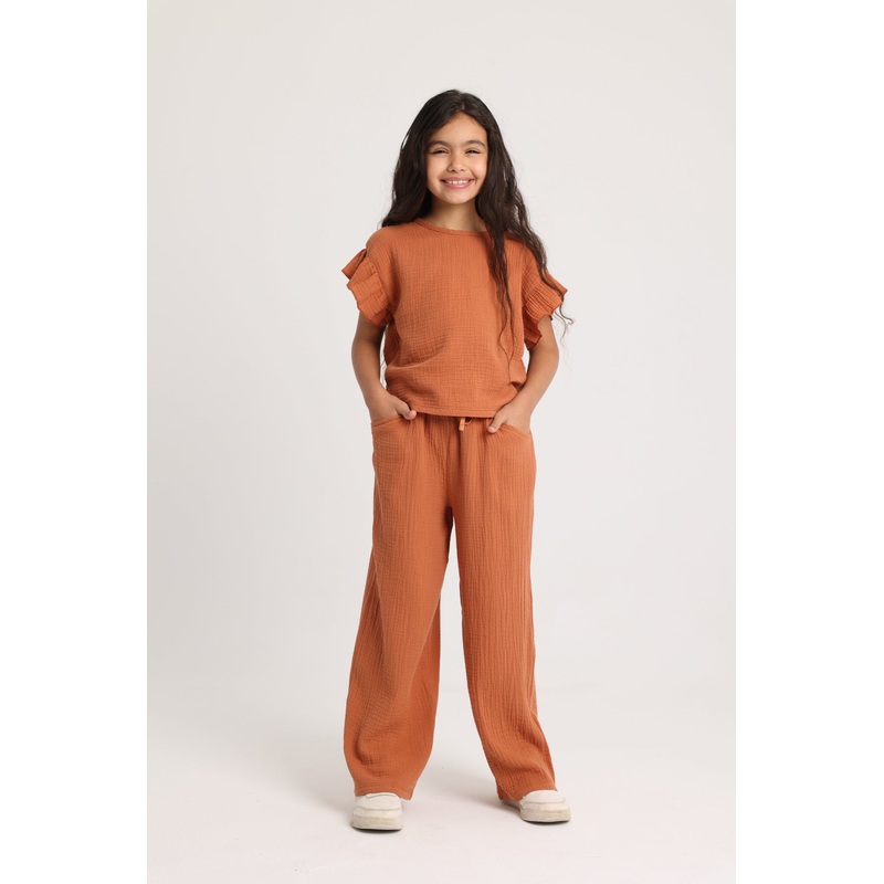 Girls Cotton Pants  Brick