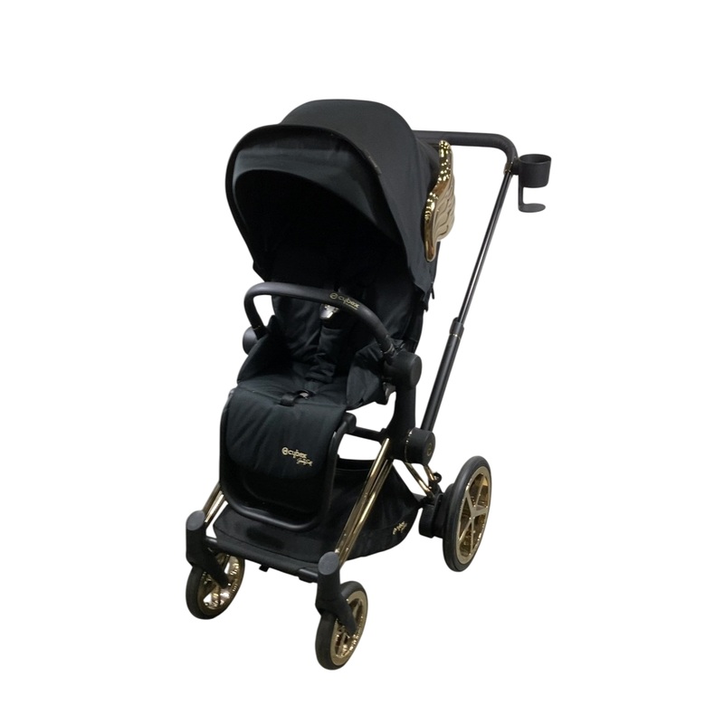 Cybex E-PRIAM Electric Stroller, 2022, Gold With Black Details, Wings By Jeremy Scott, with Battery