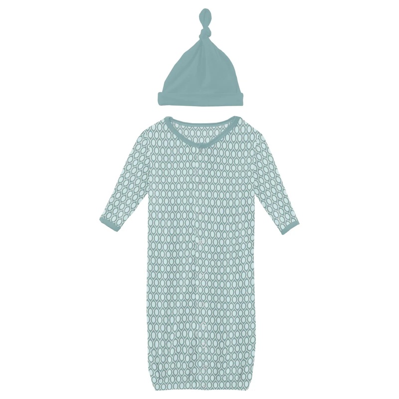 Kickee Pants Layette Gown Converter & Single Knot Hat Set – Jade Wavy Lattice