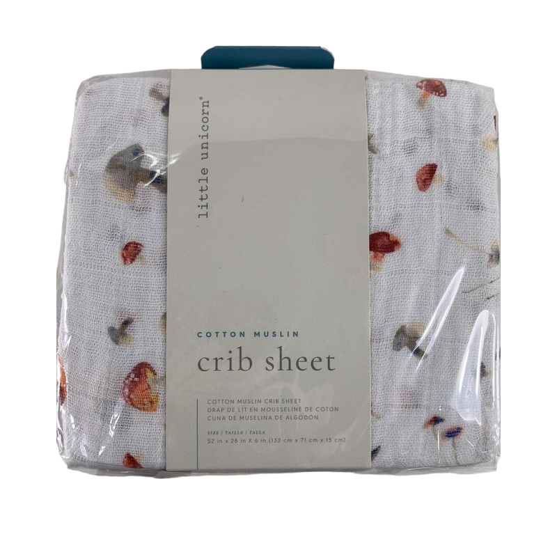 Little Unicorn Cotton Muslin Fitted Crib Sheet, Mushrooms