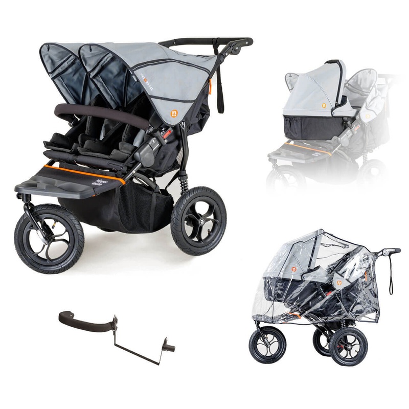Out n About – Nipper V5 Double Pushchair Newborn and Toddler Starter Bundle – Rocksalt Grey