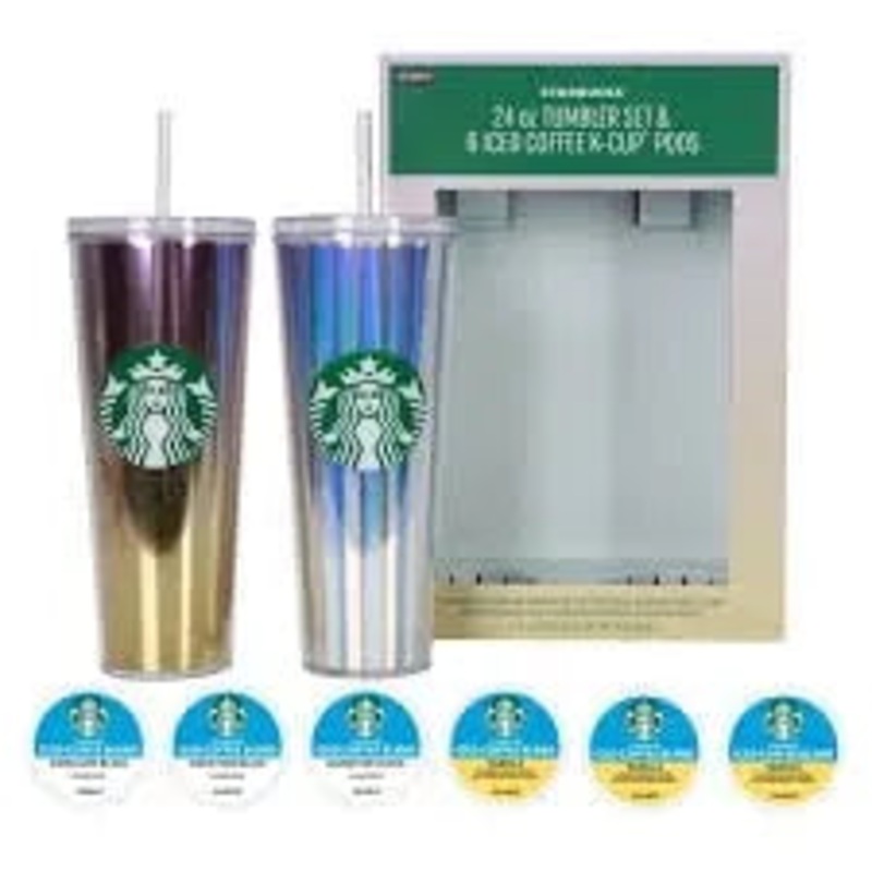 24oz Starbucks Tumbler Set with Iced Coffee K-Cups, 2-pack