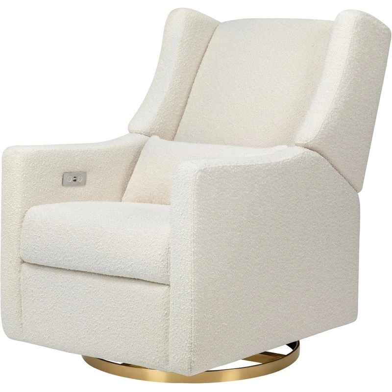 Kiwi Glider Recliner w/ Electronic Control and USB in Ivory Boucle w/Gold Base