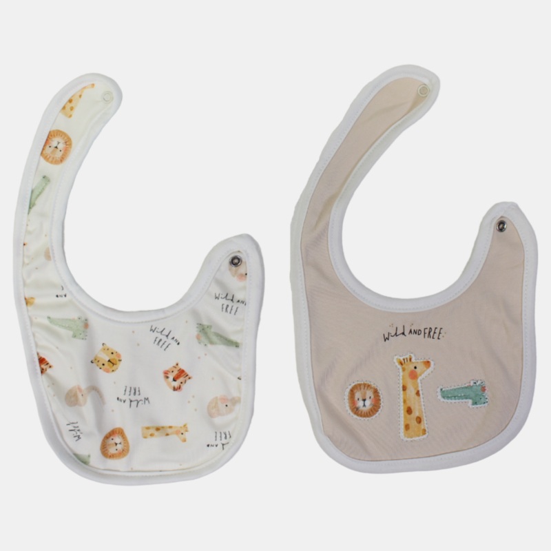Animal Prints Cotton Bibs  Set of 2