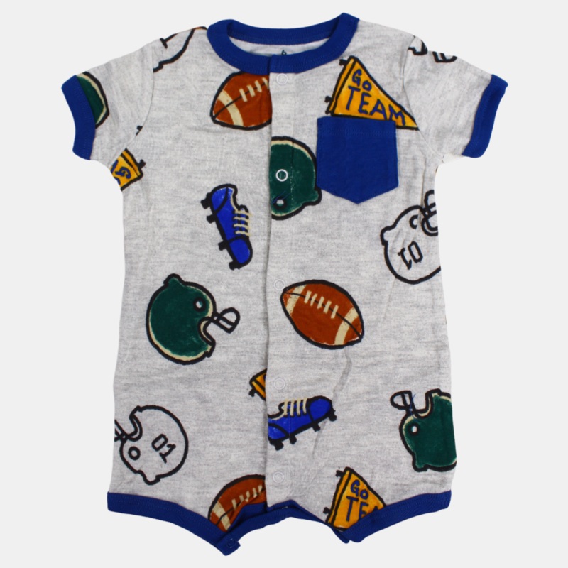 Baby Boys Cotton Romper  Grey with Athletic Print