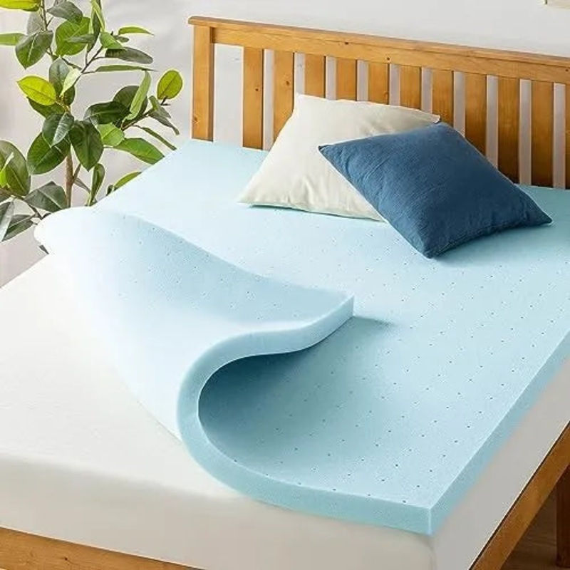 Best Price Mattress 2 Inch Ventilated Memory Foam Mattress Topper, Cooling Gel Infusion, Twin XL Blue