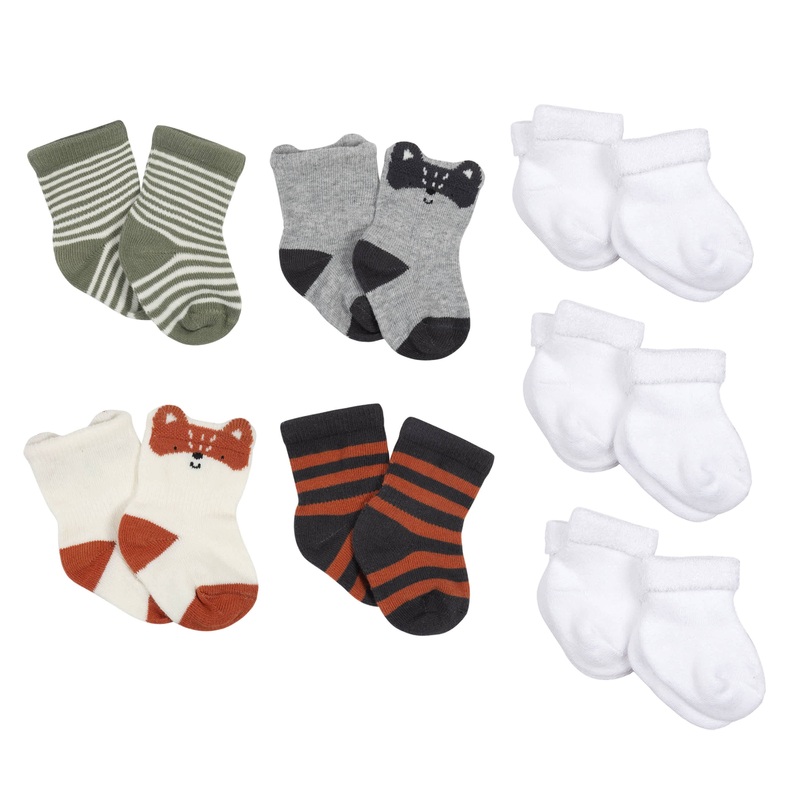 10-Pack Baby Boys Camping & White Wiggle Proof Socks