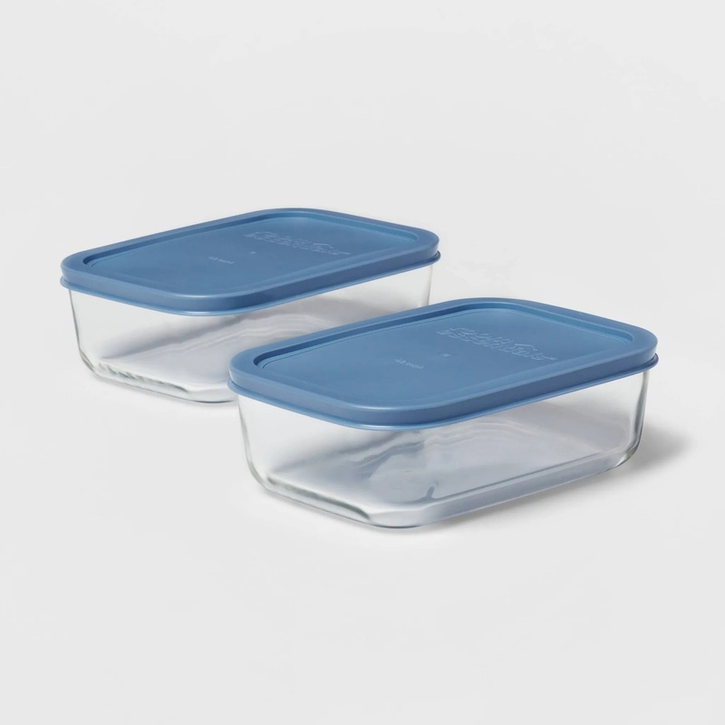 4piece Rectangular Glass Food Storage Container Set- Blue