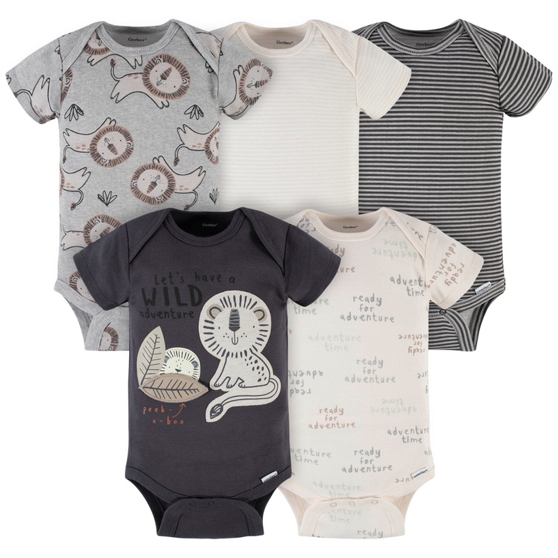 5-Pack Baby Boys Lion Short Sleeve Onesies Bodysuits, NEWBORN