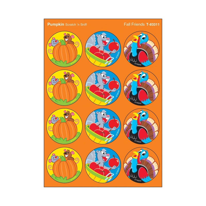 Fall Friends, Pumpkin scent Scratch ‘n Sniff Stinky Stickers  Large Round