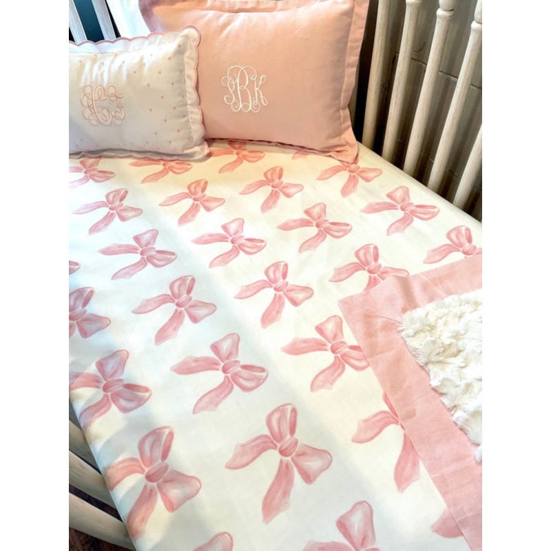 Liz & Roo Petal Pink Bows Crib Sheet