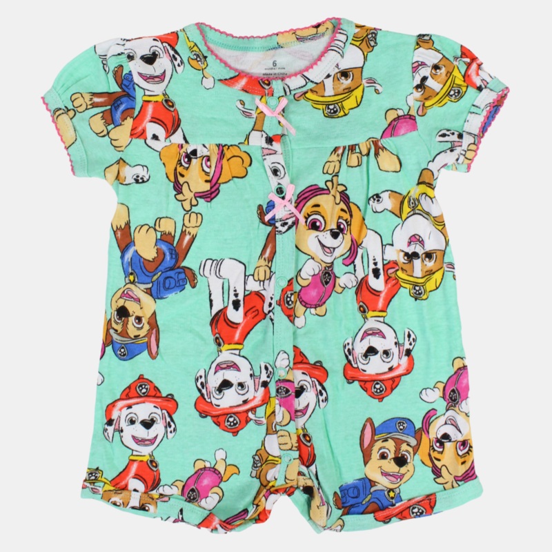 Baby Girls Cotton Romper  Mint Green with Paw Patrol Print