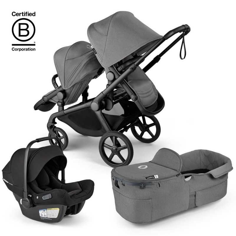 Bugaboo Kangaroo Double Stroller + Turtle Air Shield By Nuna Travel System Bundle – Black / Moon Grey / Moon Grey