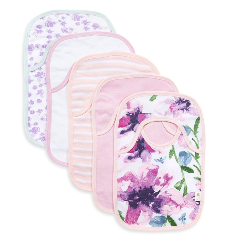 Burt’s Bees Baby Organic Lap Shoulder Bibs 5 Pack, Watercolor Daylily