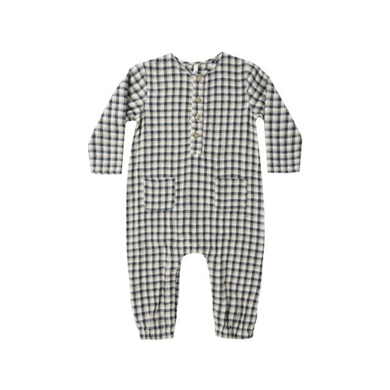 Long Sleeve Woven Jumpsuit – Navy Check