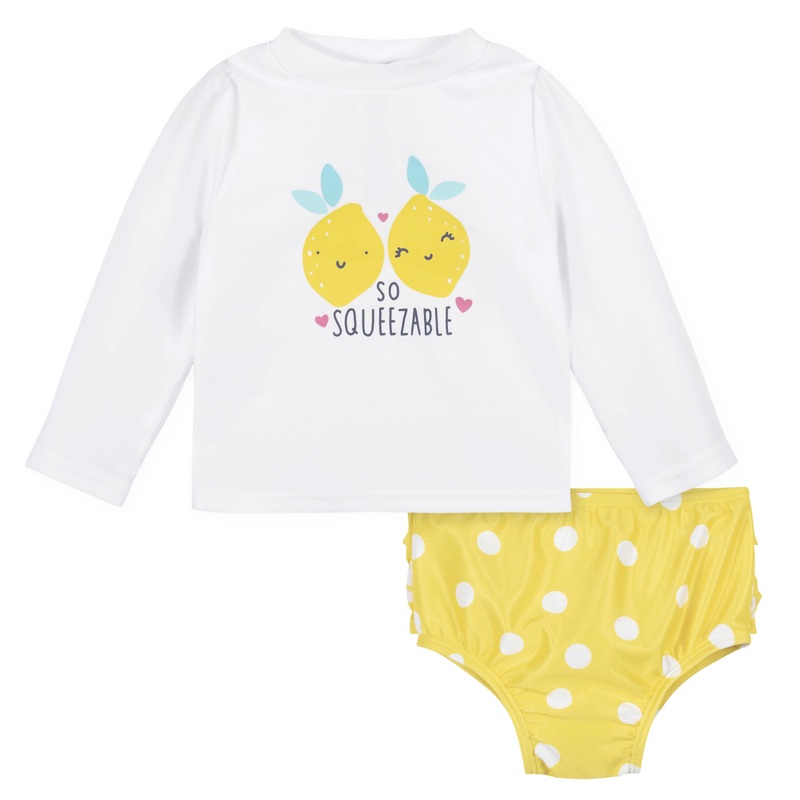 2-Piece Baby & Toddler Girls UPF 50+ Lemon Squeeze Rash Guard & Swim Bottoms Set