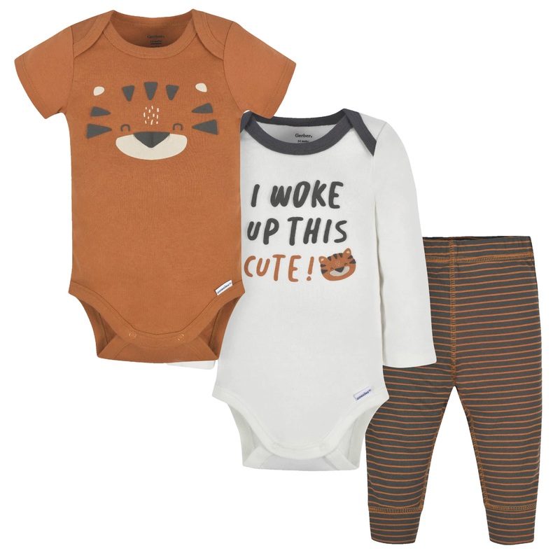 3-Piece Baby Boys Tiger Onesies Bodysuits and Pants Set