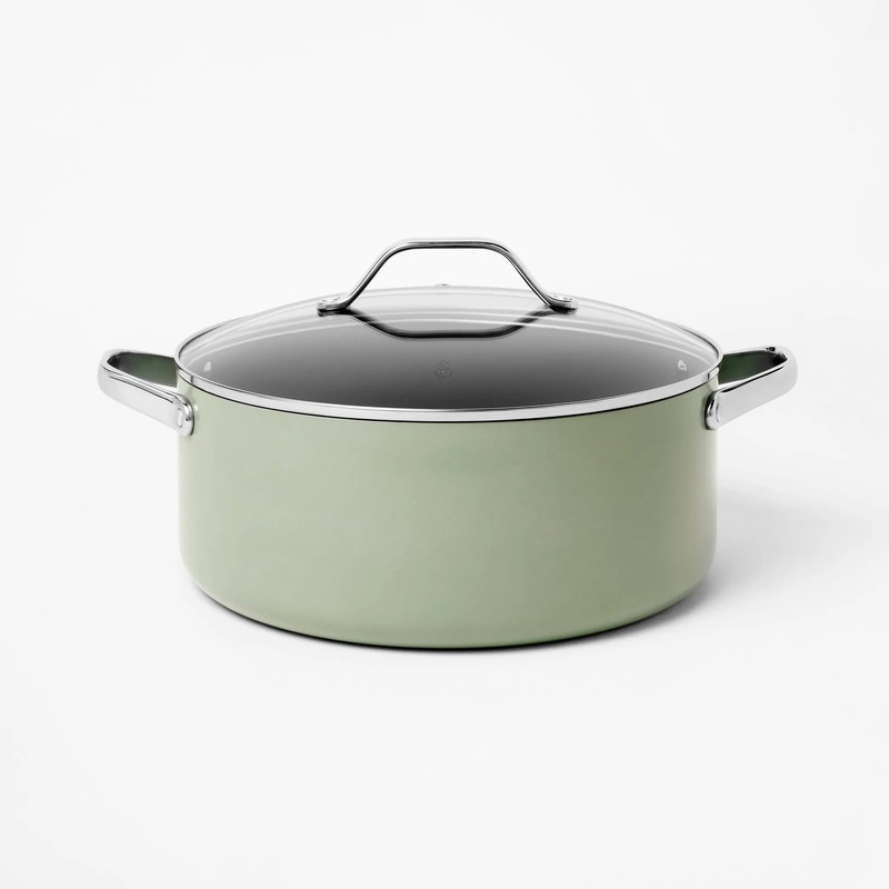 8qt Nonstick Ceramic Coated Aluminum Wide Stock Pot Sage Green