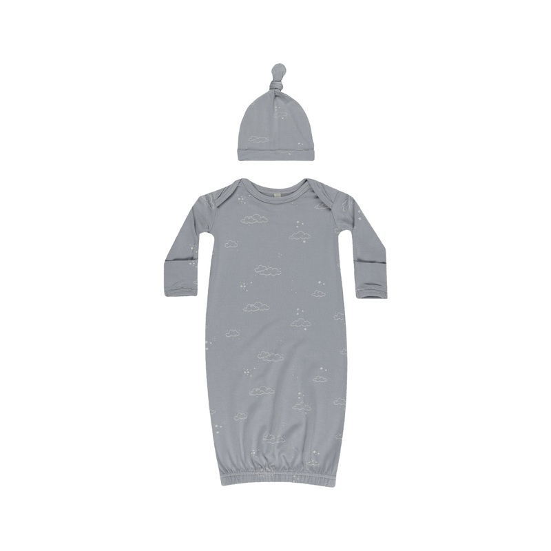 Quincy Mae Bamboo Baby Gown + Hat Set – Clouds
