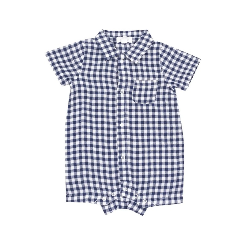 Angel Dear – Organic Muslin Button Down Polo Shortie – Navy Gingham