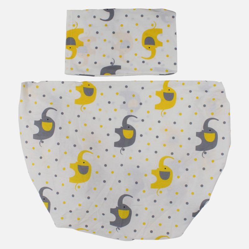 Cotton Bed Sheet Set  Off-White with Cute Elephants Print