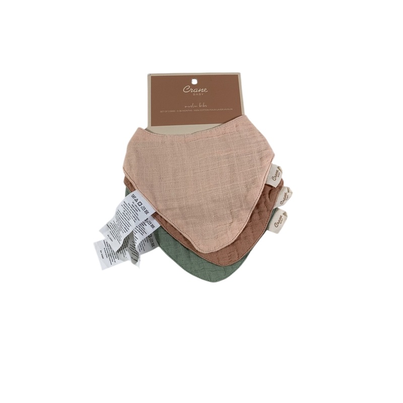 Crane Baby Muslin 3 Piece Bib Set, Rose