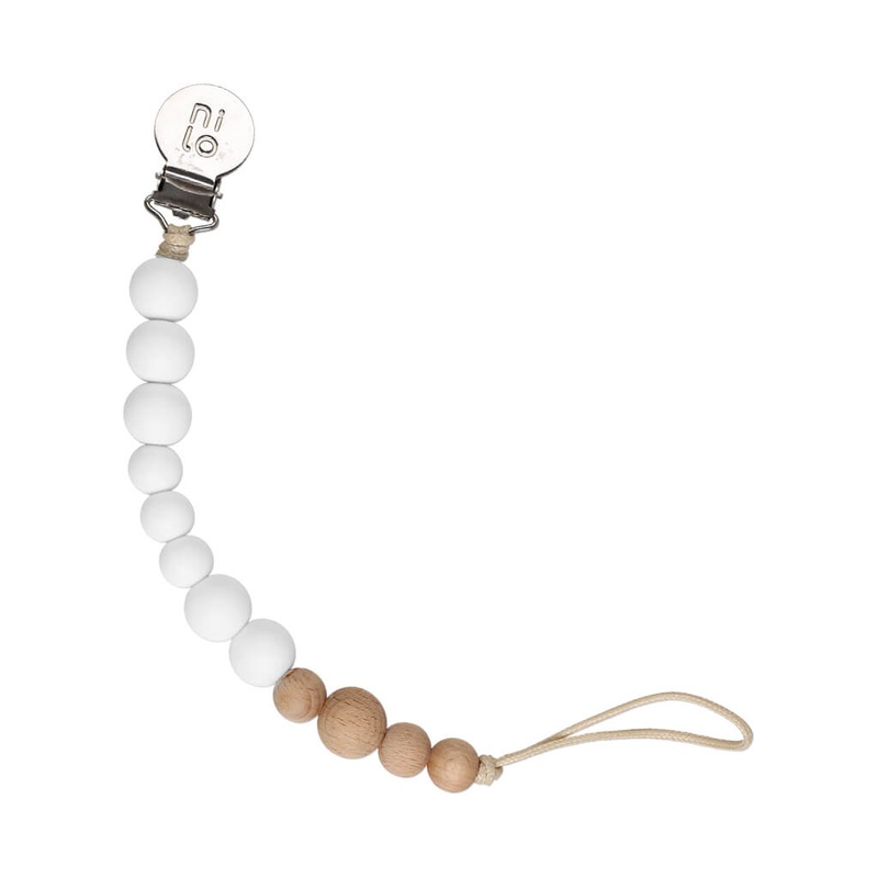 Wood + Silicone Beads Pacifier Holder White