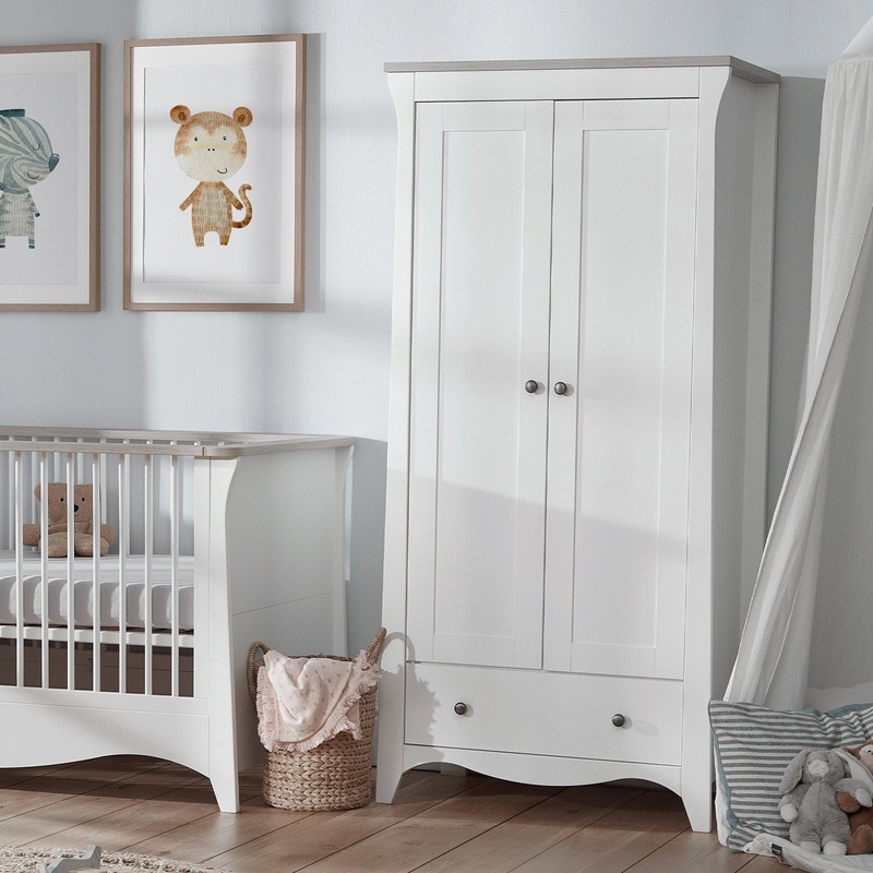 CuddleCo – Clara 2 Door Double Wardrobe – White & Ash