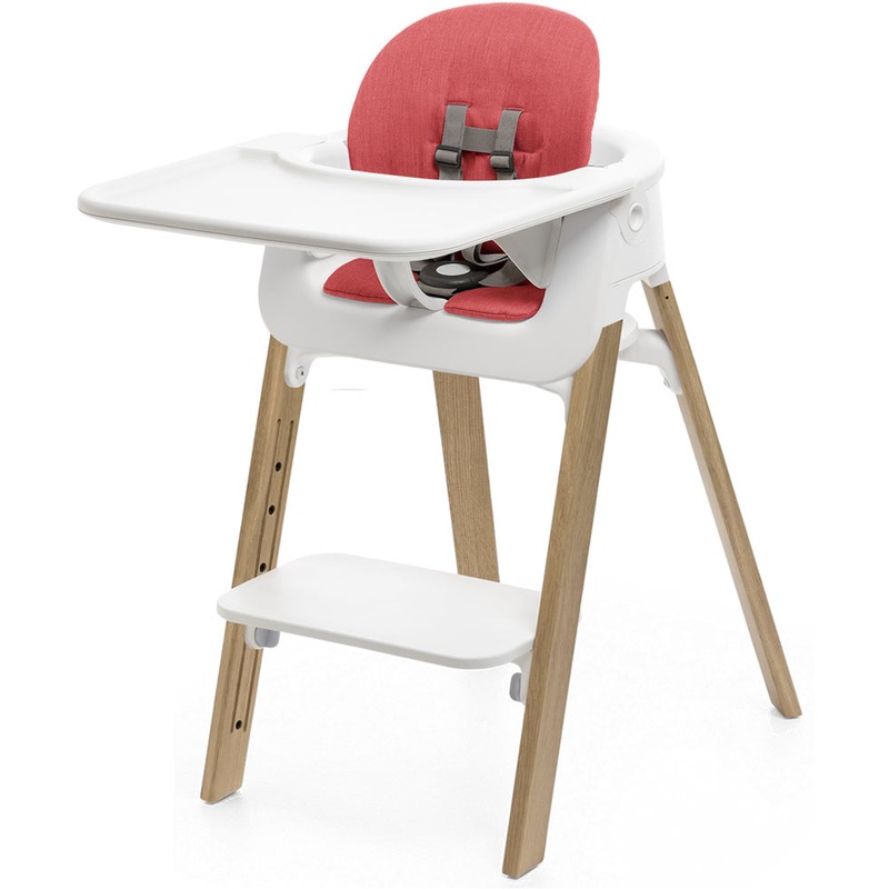 Stokke Steps Complete High Chair with Cushion – White/Oak Natural/Red