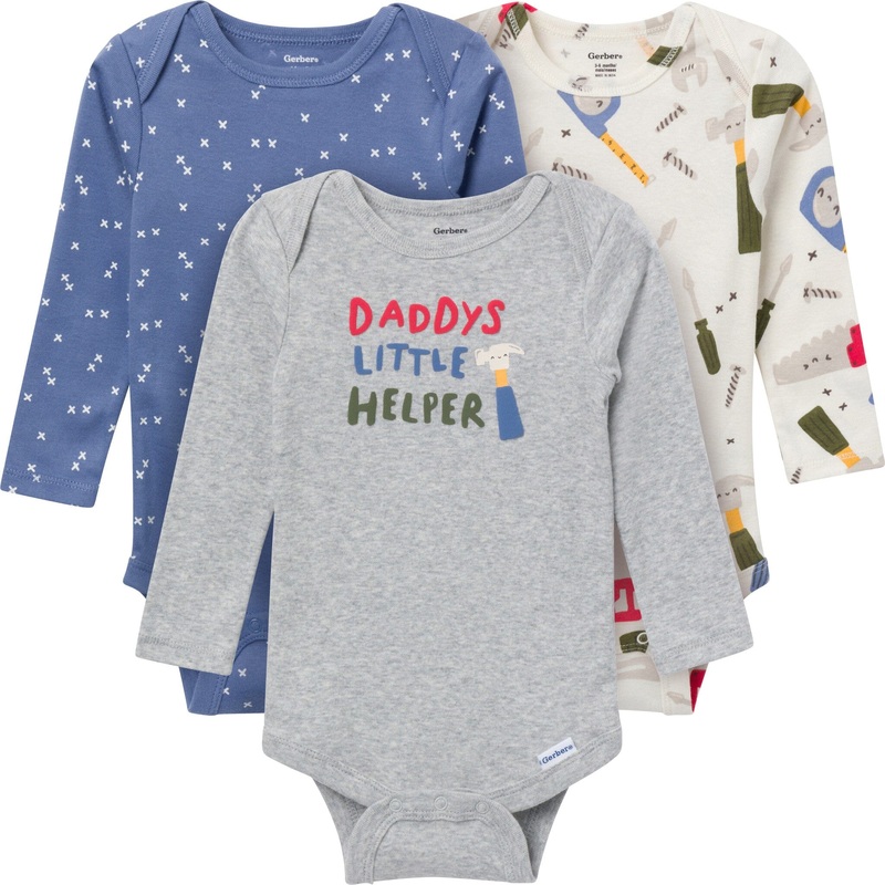 3-Pack Baby Boys Daddy’s Little Helper Long Sleeve Onesies Bodysuits