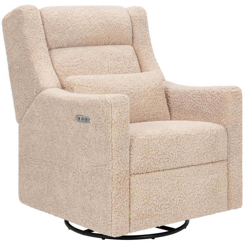 Babyletto Kiwi Plus Electric Recliner Swivel Glider w/ Adjustable Headrest + USB Port – Chai Shearling