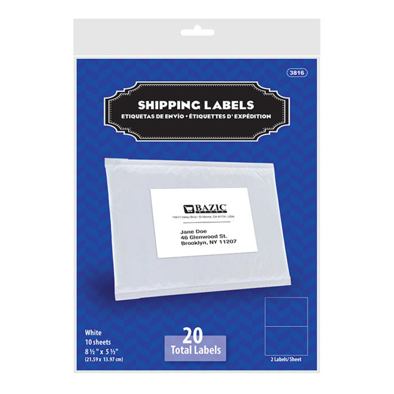 BAZIC 8.5″ X 5.5″ Shipping Labels (20/Pack)