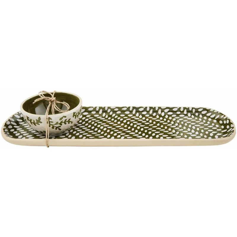 Mud Pie Green Leaf Tray & Dip Set