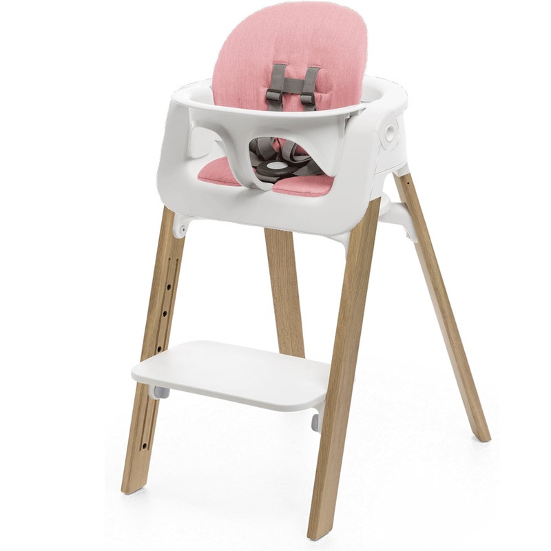Stokke Steps Chair + Cushion (No Tray) – White/Oak Natural/Pink
