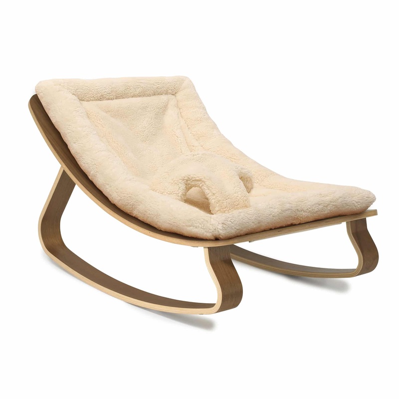 Baby Rocker LEVO in Walnut with Fur Milk Cushion