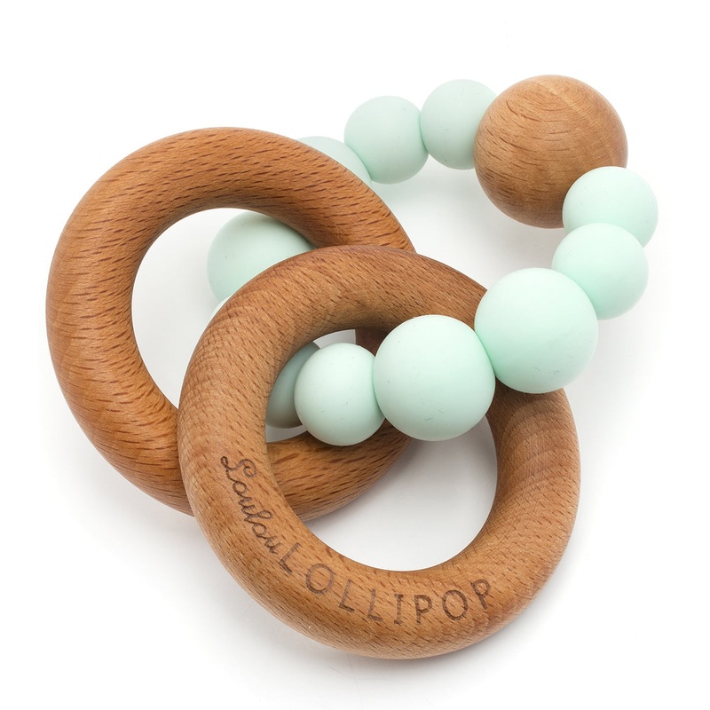 Loulou Lollipop Bubble Wood + Silicone Teether Rattle – Mint