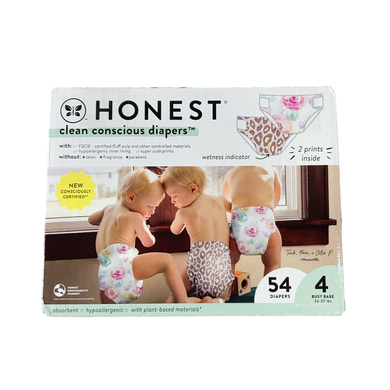 Honest Company Club Box Diapers, Size 4, 54 Count, Wild Thang + Rose Blossom