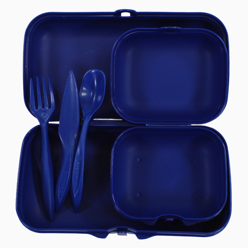 Navy Plastic Lunch Box Set  (3-in-1 Easy Lock)