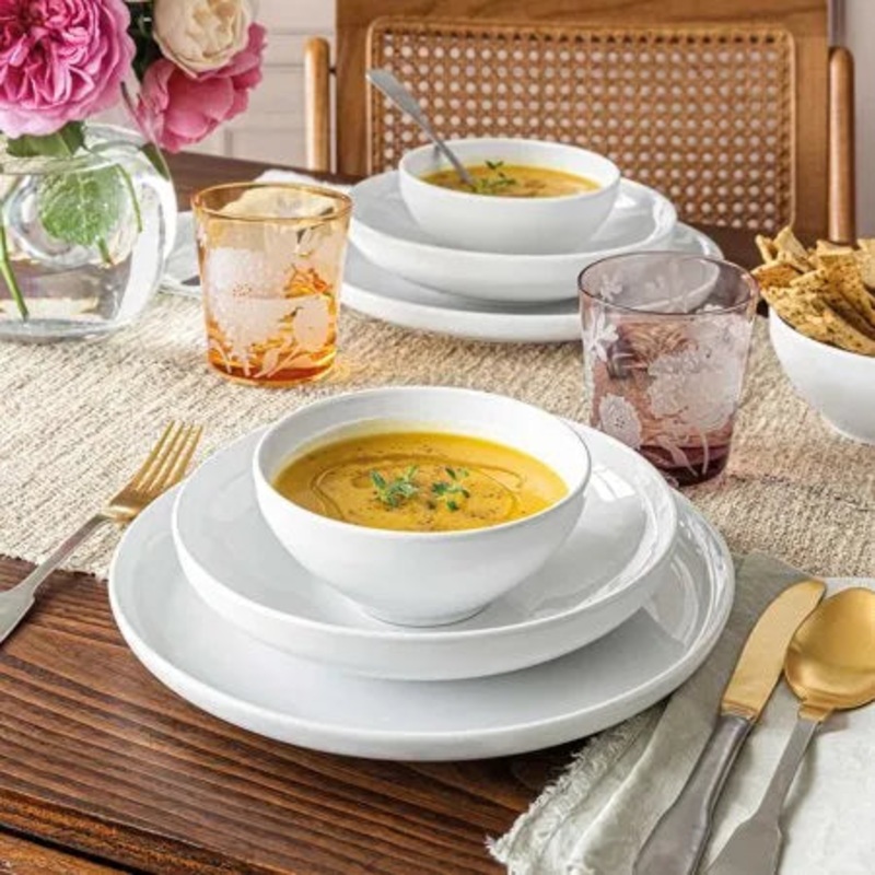 12-piece White Porcelain Dinnerware Set Service for 4