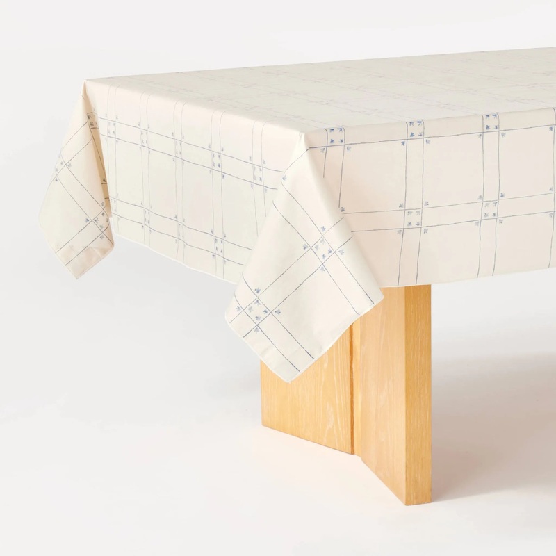 60″x84″ Windowpane Oiled Tablecloth Blue – Threshold