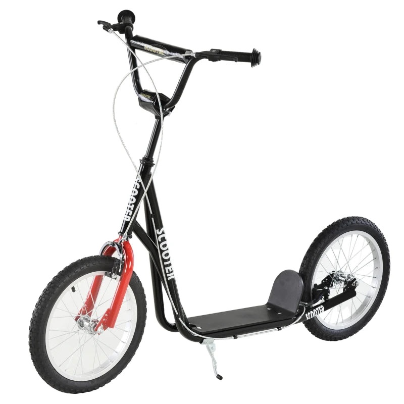 Aosom Youth Scooter Kick Scooter for Kids 5+ with Adjustable Handlebar 16″ Front and Rear Dual Brakes Inflatable Wheels, Black