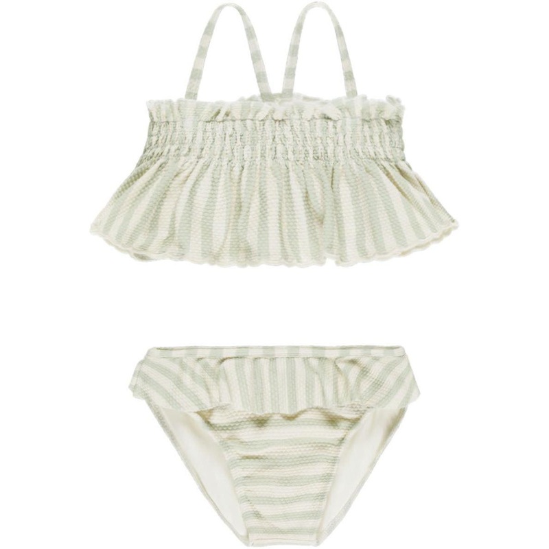 Quincy Mae Smocked Ruffle Bikini || Mint Stripe