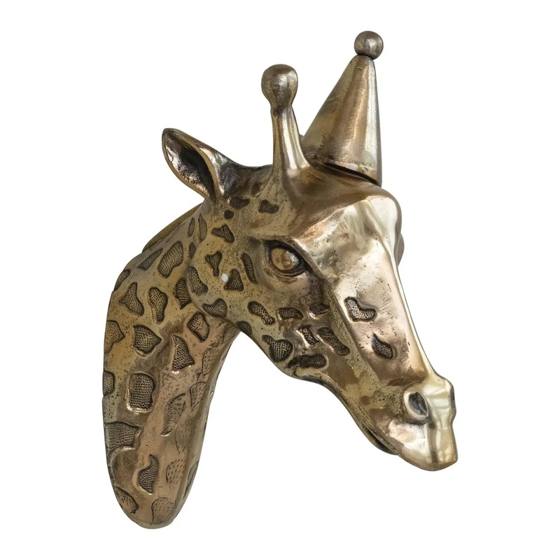 Cast Aluminum Giraffe Head with Party Hat Wall Dcor