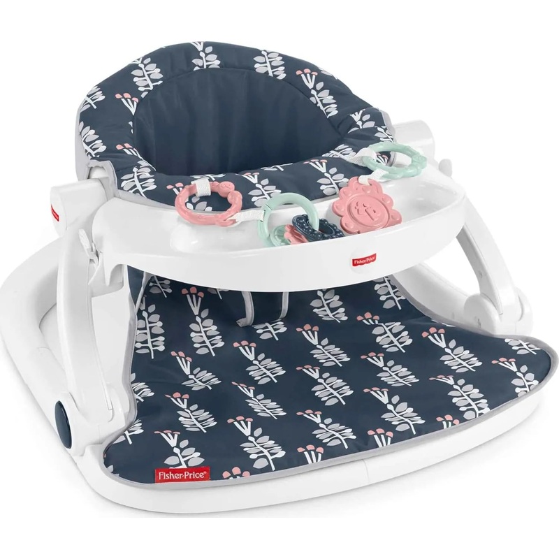 Fisher-Price Portable Baby Chair Sit-Me-Up Floor Seat With Snack Tray And Developmental Toys, Navy Garden Navy Garden Baby Seat