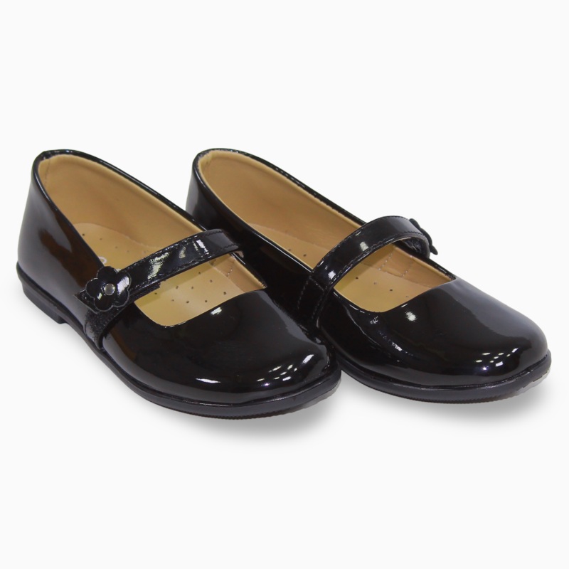 Girls Leather Ballerina  Glossy Black