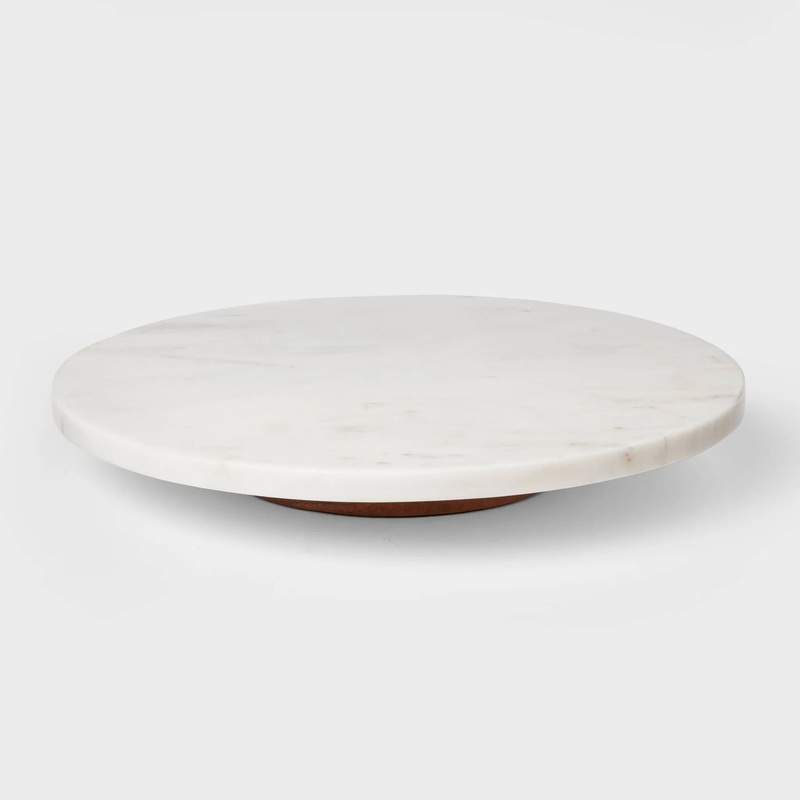 14″ Marble and Wood Lazy Susan – White