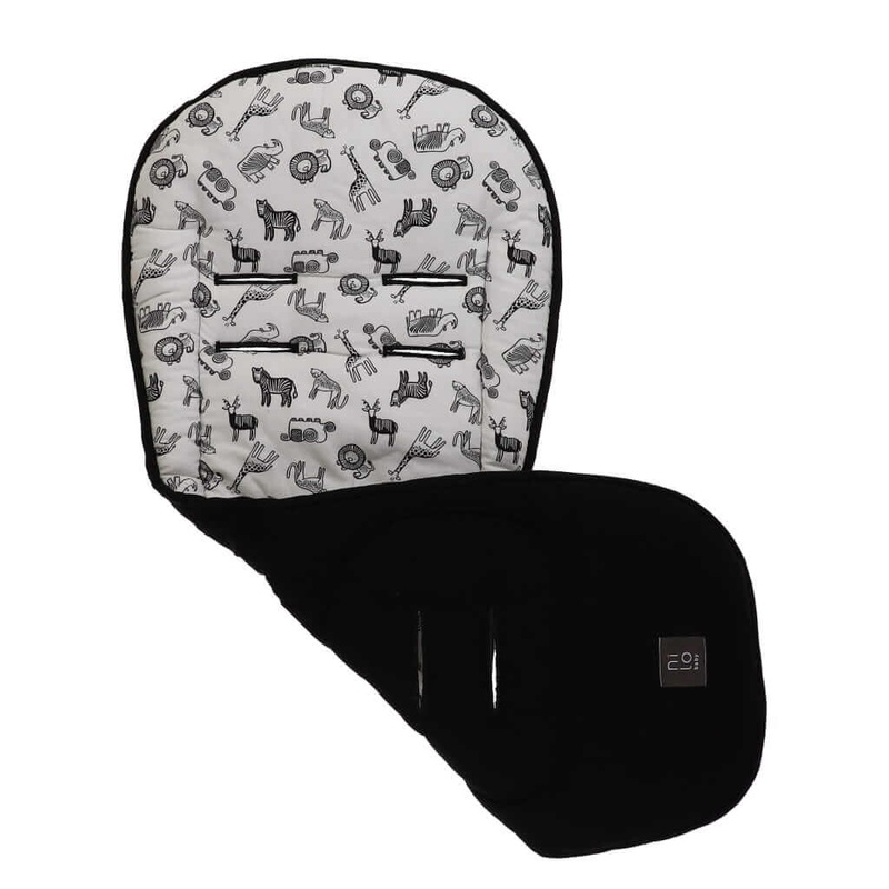 Long Stroller Mat Zoo Animals Black